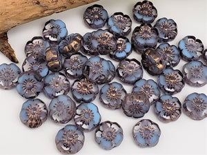 Periwinkle Blue Purple Luster Czech Glass Hibiscus Flower - 8mm - 20pcs