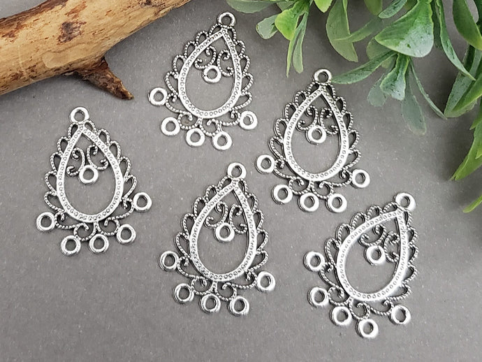 Silver Plated Fancy Lotus Chandelier Component - 30x22mm - 4pcs
