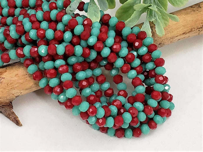 Faceted Opaque Turquoise Red Crystal Rondelle Mix - 4mm - 16
