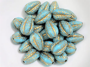 Turquoise Gold Swirl Melon Teardrops - 18x10mm - 10pcs
