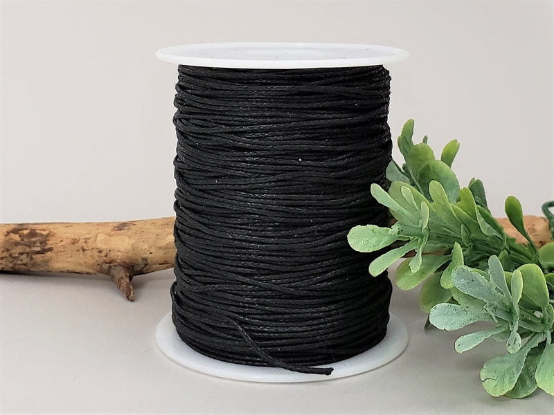 Black Waxed Cotton Cord - 1mm - 5yds