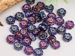 Blue Purple Mix Czech Glass Hibiscus Flower - 8mm - 20pcs