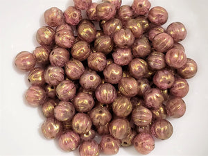 Lavender Gold Luster Czech Melon Beads  - 8mm - 20pcs