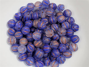 Indigo Blue Copper Wash Czech Melon Beads  - 8mm - 20pcs