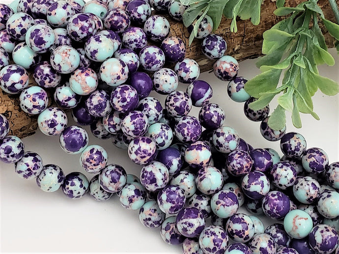 Purple/Turquoise Mix Sea Sediment Jasper - 8mm – 15” Full Strand