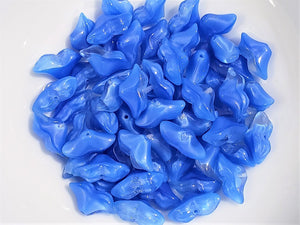 Blue Silk Art Deco Czech Flower - 14x7mm  - 15pcs