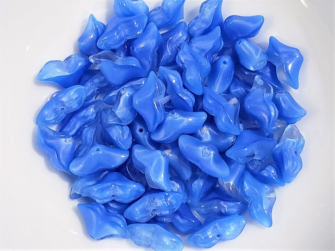 Blue Silk Art Deco Czech Flower - 14x7mm  - 15pcs