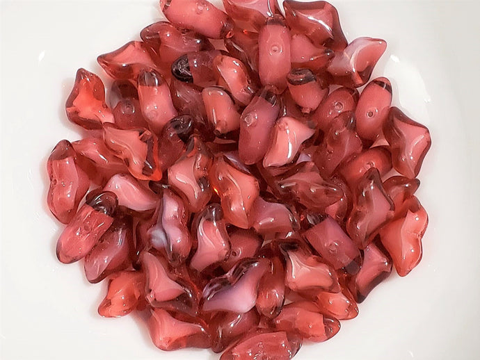 Fuchsia White Core Art Deco Czech Flower - 14x7mm  - 15pcs