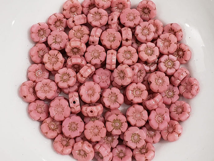 Opaque Pink Silk - TC Czech Hibiscus Flower - 7mm -12pcs