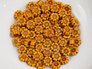 Marigold Orange Czech Hibiscus Flower - 7mm -12pcs
