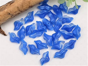 Blue Silk Art Deco Czech Flower - 14x7mm  - 15pcs