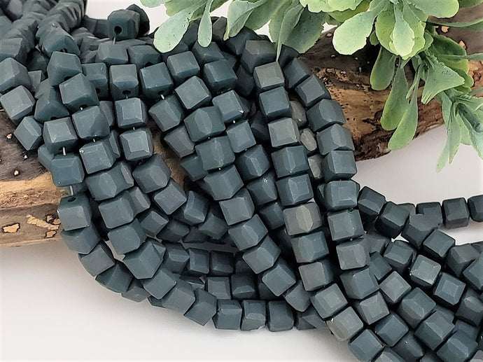 Matte Stone Blue Glass Cube Beads - 5mm  - 50pcs/loose