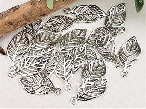 Silver Leaf Charm - 30x14mm - 10pcs