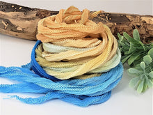 Load image into Gallery viewer, Variegated Sea &amp; Sand - Hand Dyed Fairy Ribbon - Habotai Silk - Crinkle Ribbon - approx 40&quot;
