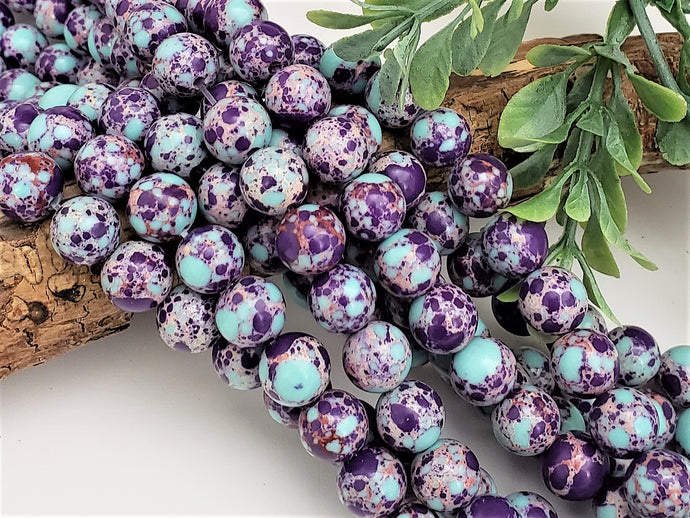 Purple/Turquoise Mix Sea Sediment Jasper - 10mm – 15” Full Strand