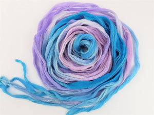 Variegated Mermaid - Hand Dyed Fairy Ribbon - Habotai Silk - Crinkle Ribbon - approx 40"