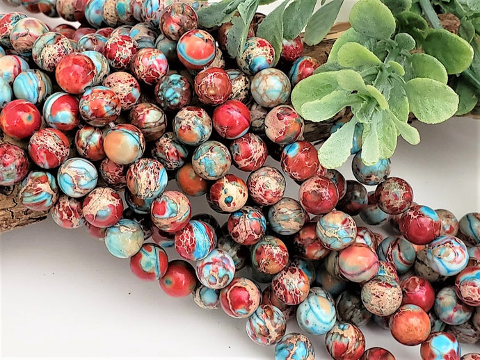 Red/Turquoise Mix Sea Sediment Imperial Jasper - 8mm – 15” Full Strand