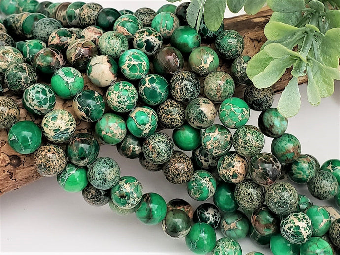 Emerald Green Sea Sediment Imperial Jasper - 8mm – 15” Full Strand