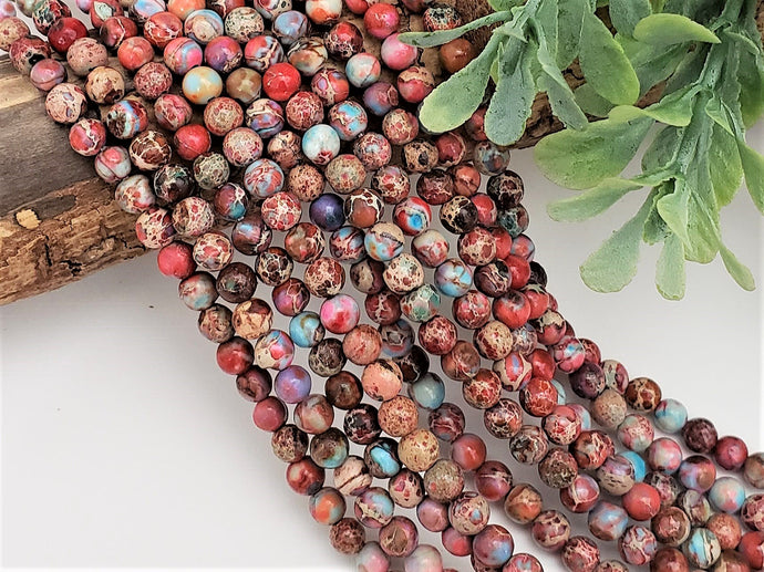 Red/Turquoise Mix Sea Sediment Imperial Jasper - 4mm – 15” Full Strand