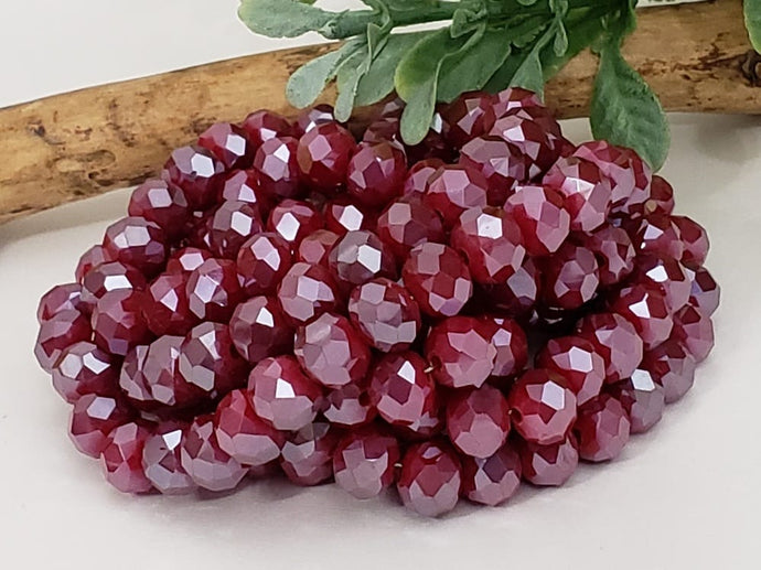 Cranberry - Super Shine Faceted Crystals  - 8x6mm - 16