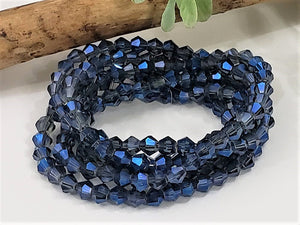 Electroplated Montana Blue Faceted Crystal Bicone - 4mm - 14" Strand