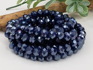 Navy Blue - Super Shine Faceted Crystals  - 8x6mm - 16" Strand