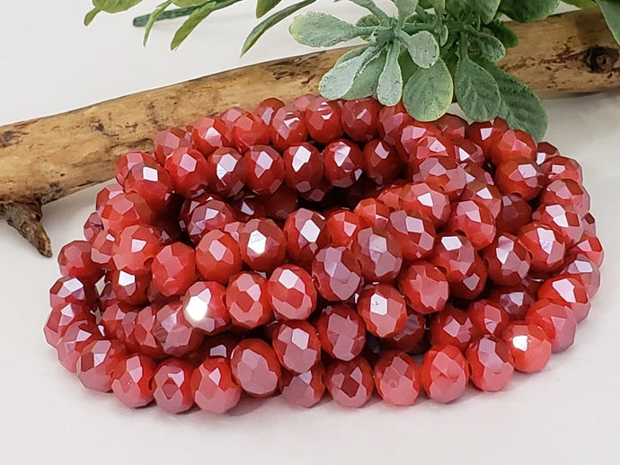 2 Tone Coral Red - Super Shine Faceted Crystals  - 8x6mm - 16