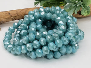 2 Tone Powder Blue - Super Shine Faceted Crystals  - 8x6mm - 16" Strand