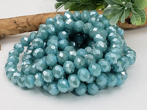 Powder Blue - Super Shine Faceted Crystals  - 8x6mm - 16" Strand