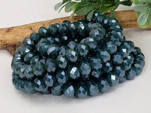 Deep Teal - Super Shine Faceted Crystals  - 8x6mm - 16" Strand