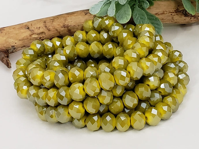 2 Tone Lemon Green - Super Shine Faceted Crystals  - 8x6mm - 16