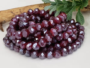 Bordeaux - Super Shine Faceted Crystals  - 8x6mm - 16" Strand