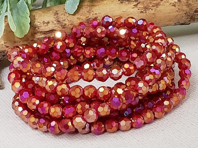 Mystic Red Faceted Crystals - 4mm - 15