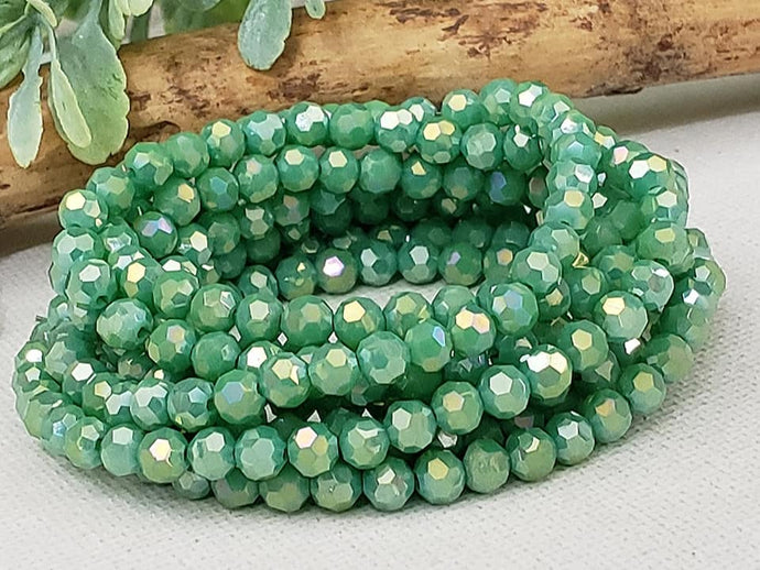 Mystic Sea Green Faceted Crystals - 4mm - 15