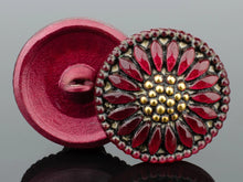 Charger l&#39;image dans la galerie, Deep Burgundy Wine w/Antique Gold Czech Glass Sunflower Button -18mm -1pc
