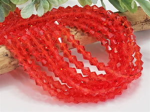 Coral Red Faceted Crystal Bicone - 4mm - 14"-15" Strand