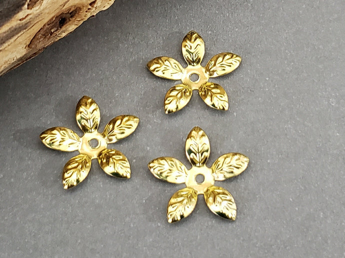 Gold Iron Filigree Bendable Flower Bead Cap Cone - 15mm - 10pcs