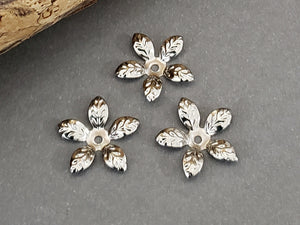 Platinum Silver Iron Filigree Bendable Flower Bead Cap Cones - 15mm - 10pcs