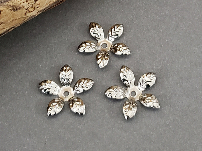 Platinum Silver Iron Filigree Bendable Flower Bead Cap Cones - 15mm - 10pcs