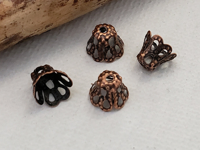 Antique Copper Iron Filigree Flower Caps Cones - Assort Sizes Avail