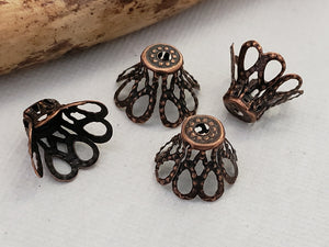 Antique Copper Iron Filigree Flower Caps Cones - Assort Sizes Avail