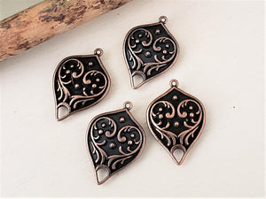 Fancy Antique Copper Teardrop Connectors - 30x21mm - 4pcs