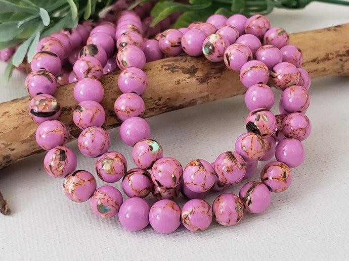 Dusty Magenta Howlite Shell Inlay Gemstone -8mm - 16