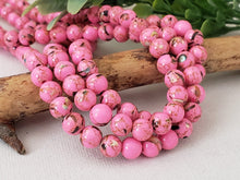 Charger l&#39;image dans la galerie, Flamingo Pink Howlite w/Shell Inlay - 8mm - 16&quot;Full Strand
