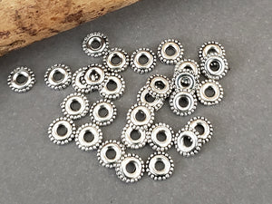 Fancy Tibetan Silver Flat Wheel Spacers - 6mm x 2mm Hole - 25pcs