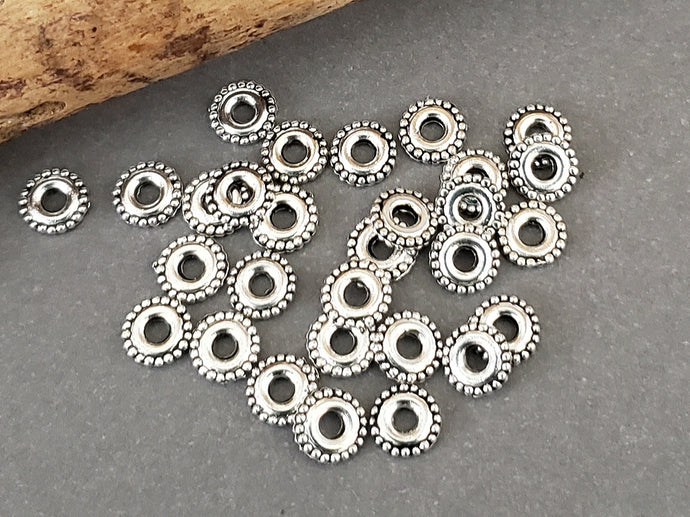 Fancy Tibetan Silver Flat Wheel Spacers - 6mm x 2mm Hole - 25pcs