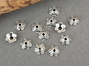 Fancy Tibetan Silver Bead Caps - 7mm - 25pcs