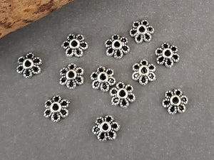 Classic Tibetan Silver Filigree Flower Beads Caps - 6mm - 50pcs
