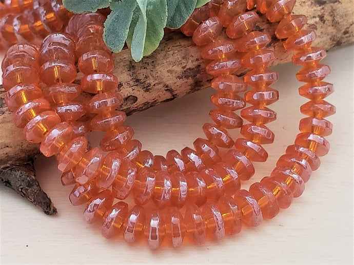 Milky Orange Luster Saucer Rondelle Glass Beads - 6x4mm - 50pcs